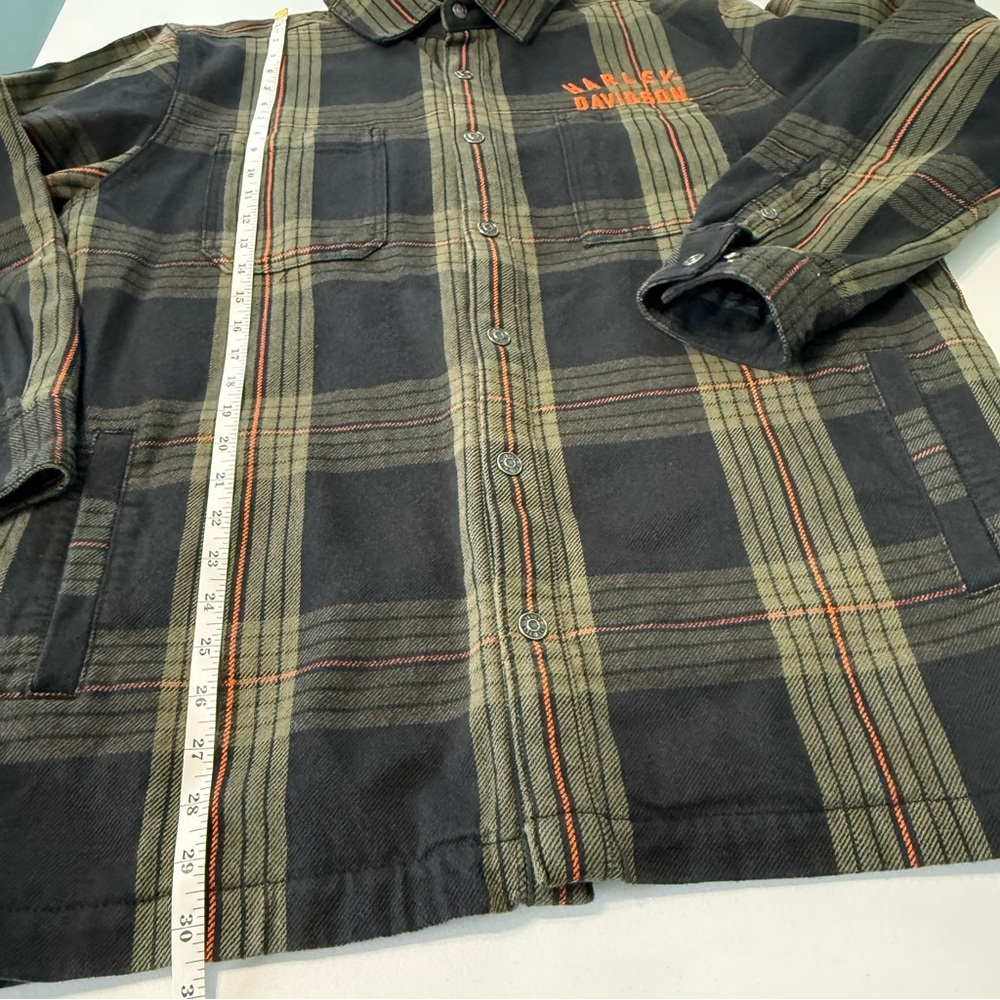 Harley Davidson Flannel Plaid Shirt Jacket Men Size L Cotton Button Up Green - Picture 15 of 16